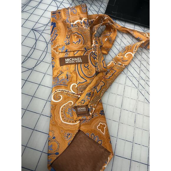 Michael Kors Orange with Blue Stripes Silk Neck Tie, Long 60”‎ - Picture 4 of 5